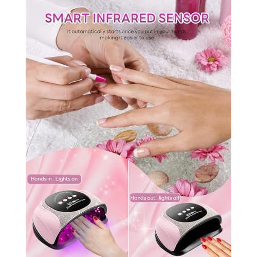 UV LED Light Nail Dryer For Gel Nails Quick Dry, 256W Professional UV Drying Light for Fingernail Polish , 57Pcs Beads Curing Gels Manicure Lamp, Portable Gel Cure Machine with Auto Sensor, 4 Timers