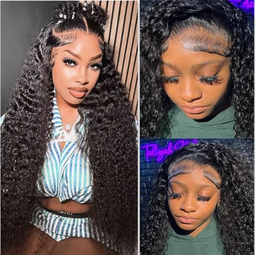 Josblue 4x4 Deep Curly Lace Front Wigs Human Hair for Black Women 4x4 Transparent Lace Closure Wet and Wavy 180% Density Pre Plucked with Baby Hair