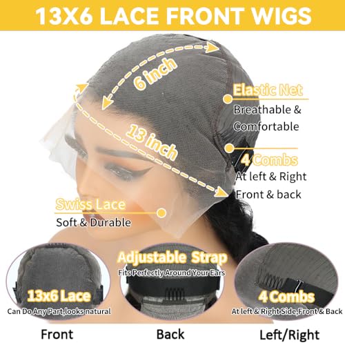 13x6 Deep Wave Lace Front Wigs Human Hair Pre Plucked 32 Inch 180 Density HD Lace Frontal Wigs Human Hair Deep Curly Wig Natural Color