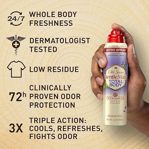 Old Spice Whole Body Deodorant for Men, Total Body Deodorant, Lavender + Mint, Aluminum Free Deodorant Spray for 24/7 Freshness Whole Body Deo 3.5 oz (Pack Of 3)