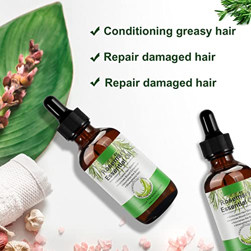 Rosemary Oil for Hair Growth, Natural Essential Oil with Aromatic Experience, Organic Pure Rosemary Essential Oil for Beard Growth, Eyelash Care, Nourishes the Scalp, Skin Care - 2.02 Fl Oz