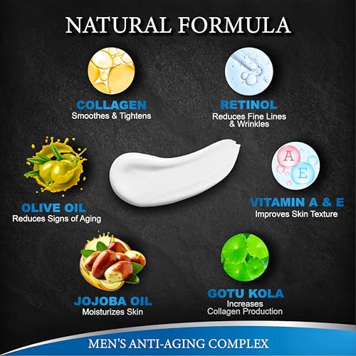 (2 Pack) Mens Face Moisturizer Cream - Anti Aging & Wrinkle for Men with Collagen, Retinol, Vitamins E, Jojoba Oil - Face Lotion - Age Facial Skin Care - Eye Wrinkle - 8 oz Total