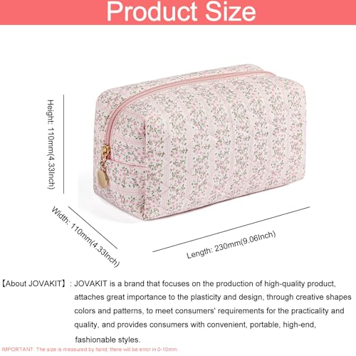 JOVAKIT Square Makeup Bag Cute Cosmetic Bag for Women, Floral Coquette Aesthetic Toiletry Bag, Zipper Make Up Pouch, Travel Make Up Organizer Bag (Pink Floral)
