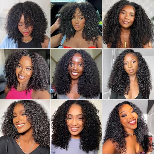 V SHOW Hair V Part Wig Human Hair Kinky Curly Upgrade U Part With Adjustable Drawstring 180% Density V Shape Clip In Half Wig For Women Natural Color 20 Inch