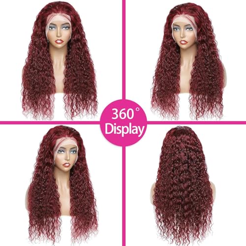 ULRICA Burgundy Wig Human Hair Water Wave 99J Burgundy Lace Front Wigs Human Hair Wigs for Women 13x4 HD Lace Front Wigs Human Hair Pre Plucked Wine Red Wigs Burgundy Wig 32 Inch