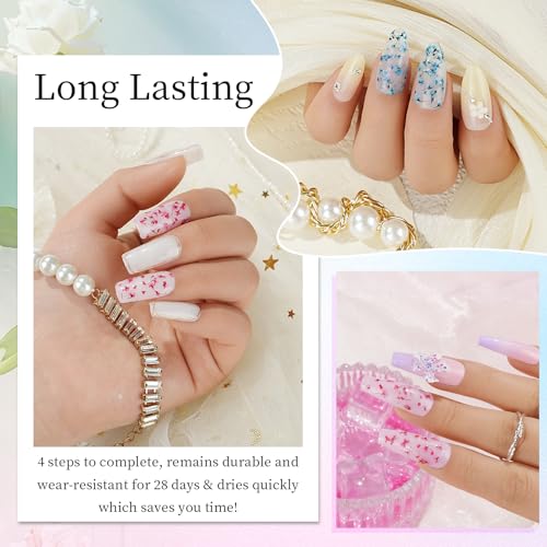 Dip Powder Nail Transparent Crystal Dried Flower Set, 6 Colors Dipping Powder Kit With Base & Top Coat/Activator/Brush Saver, Nail Art Manicure Salon DIY for Daily at Home Party Gifts for Women