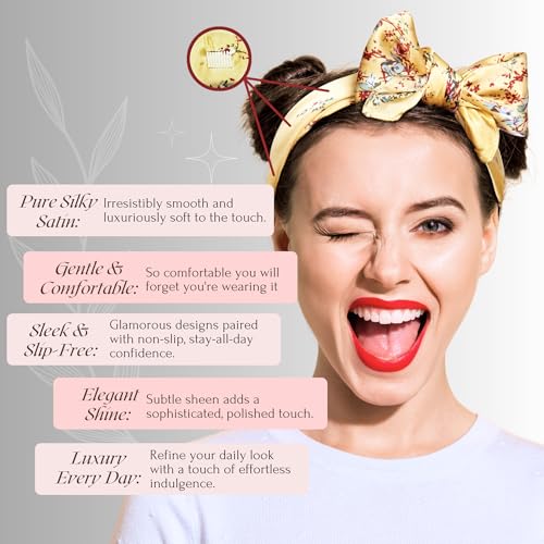 SWAY Small Satin Headbands for Women ? 6-Clip Non-Slip, Wear 10+ Ways as Headband, Boho, Gift for Her- 28in. Handmade in USA