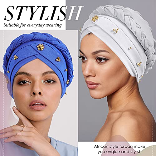 SATINIOR 9 Pcs Turbans for Women Braid Headscarf Hair Wrap Pre Tied Twisted Turbans Beanie Beaded Knotted Headband for Women