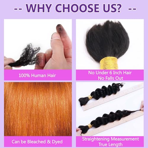 Deep Wave Bulk Human Braiding Hair for Boho Braids Water Wave 100% Human Hair for Boho Braiding Hair Crochet Wavy Curly Hair Extensions Bohemian Micro Braiding 3 Bundles 110g Natural Color 12 Inch