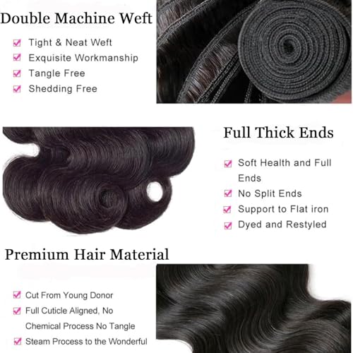 Selina Hair 12A Brazilian Body Wave 4 Bundles Human Hair 8 10 12 14 Inch 400g/Pack Remy Hair Unprocessed Human Hair Weave Hair Extensions for Women Natural Black Color