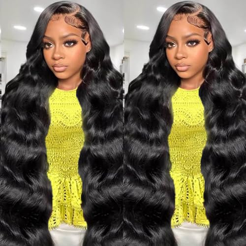 5x5 HD Lace Closure Glueless Wigs Human Hair Pre Plucked Pre Cut Brazilian Virgin Body Wave Glueless Lace Front Wigs HD Lace Wigs Human Hair 180% Density Closure Wig for Women (32 inch)
