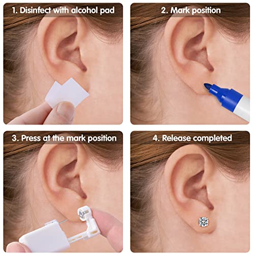 Ear Piercing Kit, Anzero 2 Pcs Disposable Ear Piercing Gun with Preloaded Ear Stud, at Home Self Ear Piercing Gun Kit - 5MM Earrings Stud