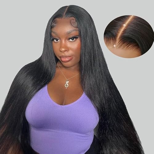 Amella Glueless Wigs Human Hair Pre Plucked Pre Cut Lace Glueless Wig Wear and Go 24 Inch 220% Density 13¡¿4 HD Lace Closure Wigs Human Hair 12A Straight Human Hair Wig Bleached Knots Natural Color