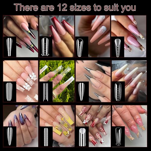 288PCS Nail Forms & Molds for French Nails, Acrylic Nail Tips, 96PCS Duet System Dual Forms Sticker Silicone Reusable Pads, 4 Styles 12 Sizes Scale for Manicure Extension