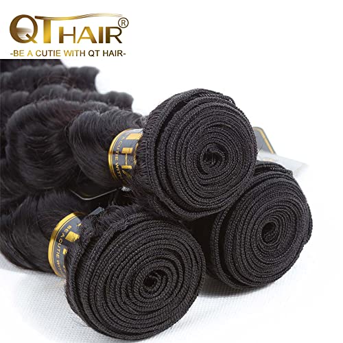 QTHAIR 16a Brazilian Loose Deep Wave Human Hair Wigs Bundles for All Women 10" 12" 14" Loose Deep Wave Human Hair Bundles Virgin Hair Extensions Loose Deep Curly Hair