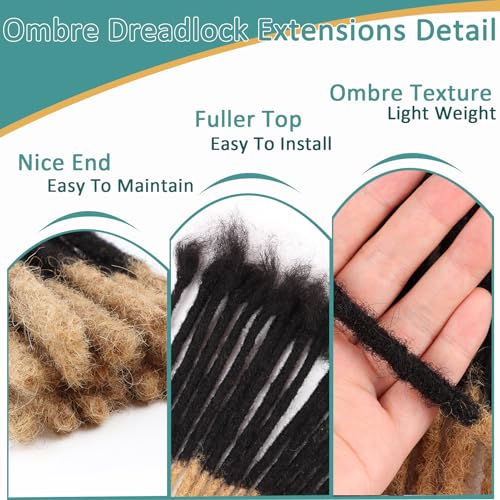 Viovian 0.6cm Dread Extensions Human Hair 14 Inch 60 Strands Ombre Loc Human Hair Dreadlock Extensions for Men Human Dreads Extensions Color 1b/27