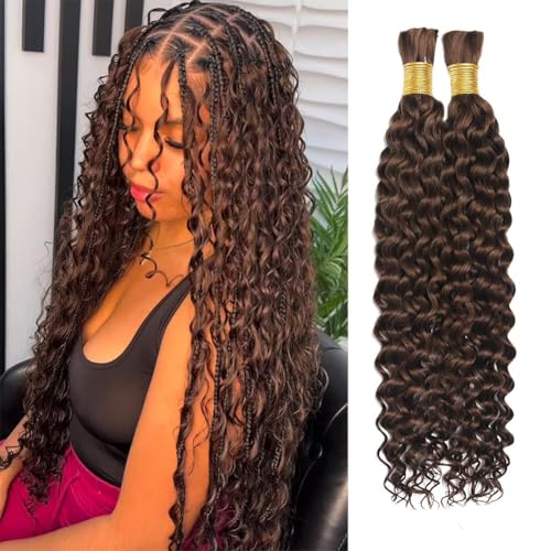 Miss Lee Human Braiding Hair for Boho Knotless Braids Bulk Curly Bundles Human Hair for Micro Braiding Wet and Wavy Water Wave No Weft Human Hair Extension for Box Boho Braids 100g (4#,16inch)