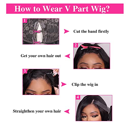 V Part Wigs Straight Brazilian Virgin Human Hair Wigs for Black Women Upgrade U Part Wigs Glueless Full Head Clip In Half Wig V Shape Wigs No Leave Out Lace Front Wigs 180% Density Natural