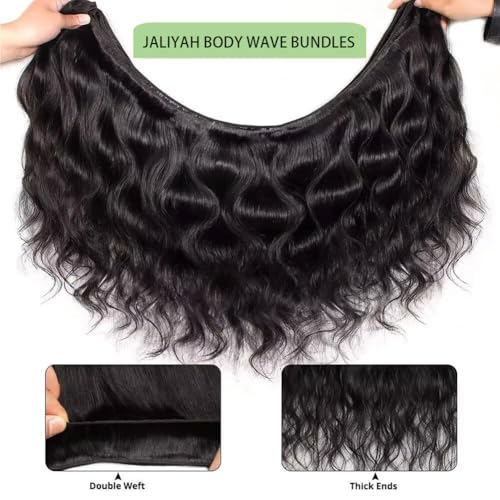 Human Hair Bundles 18 20 22 Inch 12A Body Wave Bundles Human Hair 100% Unprocessed Brazilian Virgin Hair 3 Bundles Double Weft Hair Extensions for Black Women Natural Black