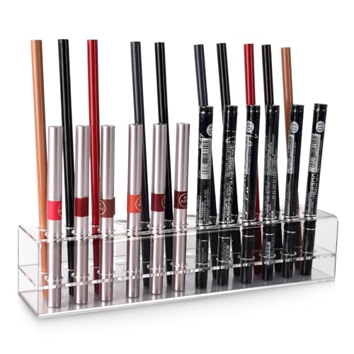 Acrylic Lip Liner Organizer & Eyeliner Organizer, 24 Standard Cosmetic Pencil Makeup Brush Makeup Display Case Refillable Container