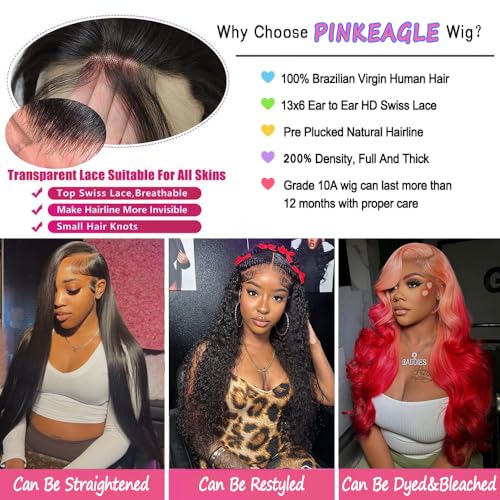 28 Inch 13x6 Lace Front Wigs Human Hair 200% Density Body Wave HD Lace Front Wigs Human Hair Pre Plucked Glueless 13x6 Full Frontal Wig for Women Natural Black