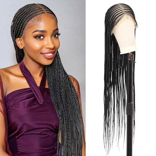 Beauart Brinbea 13x8 HD Lace Front Braided Wigs for Women Cornrow Braided Wigs Box Braid Wig with Baby Hair Black Natural Middle Parted Braids Wig 36"