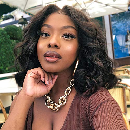 Bob Wig Human Hair Body Wave Lace Front Wigs Human Hair 4x4 HD Lace Closure Wig 12 inch 180% Density Pre Plucked Short Bob Wigs for Women Wet and Wavy (12 inch, Natural Black)