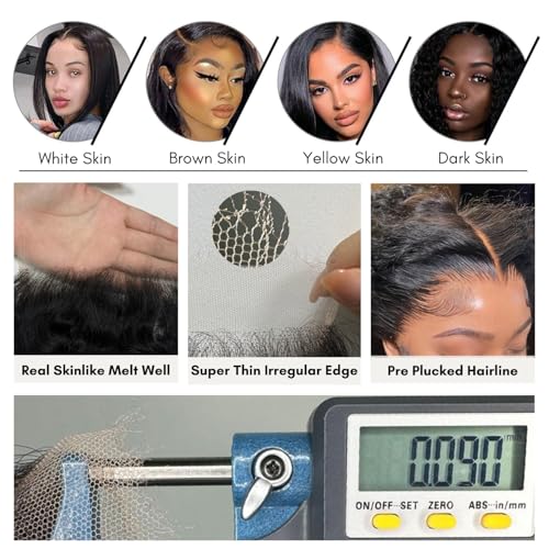 12A 5x5 Skinlike Real HD Lace Closure Only Water Wave Human Hair, 0.09mm Ultra-thin Invisible Curly Swiss HD Lace Closure Wet n Wavy Single Knot Pre Plucked Brazilian Virgin Natural Black 20Inch