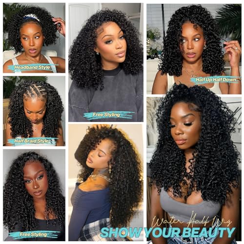 Half Wig Human Hair Burmese Curly Wig for Women 250 Density 3 In 1 Seamless Flip Over Half Wigs Beginner Friendly Glueless Wigs Human Hair with Spiral End Natural Color 20 Inch