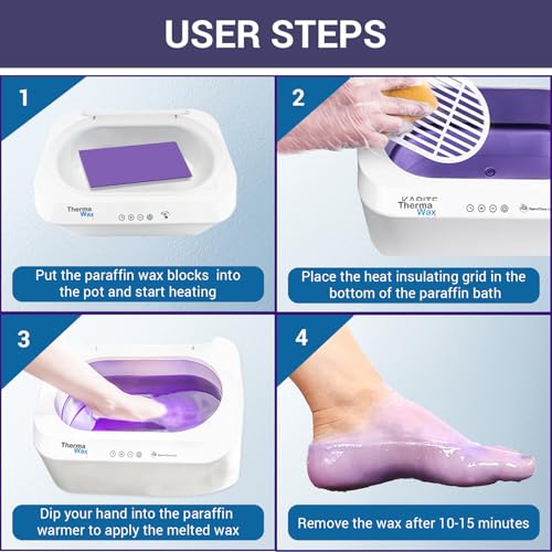 ThermaWax Paraffin Wax Machine | Auto Lid for Hands, Feet & Elbows |20-Minute Quick Melt |Precision Temperature Control | Includes 8 Refills(4-Peach, 4-Lavender),Cotton Gloves,Booties,Brush, & Spatula