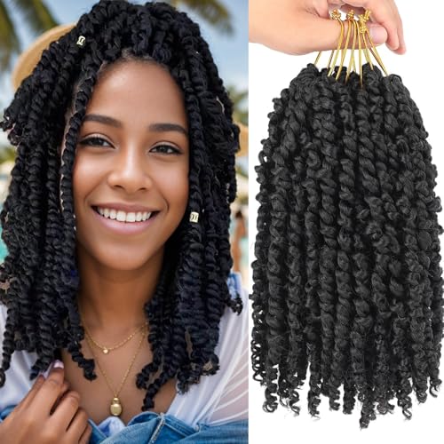 Passion Twist Crochet Hair 10 Inch 6 Packs Pre-Twisted, Pre-Looped, Wavy, Curly, Short Bohemian Crochet Braids Hair for Black Women, Kids & Girls (10 Inch,1B)