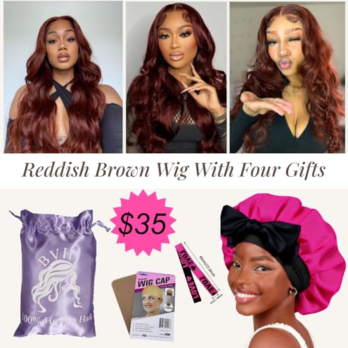 BVH 24 Inch Reddish Brown 13x6 Lace Front Wigs Human Hair Body Wave Wigs Human Hair 200 Density Hd Lace Frontal Wigs M Hairline 33# Brown Wigs (13x6 Reddish Brown Lace Front Wigs Human Hair, 24 Inch)