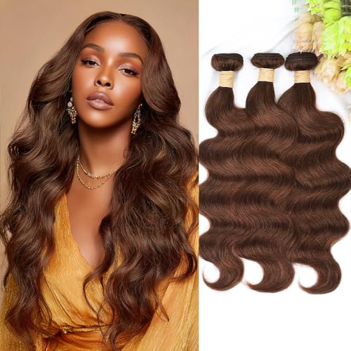 ALLRUN Brown Body Wave Bundles Human Hair 20 22 24 Inch Light Brown Hair Extension Chocolate Human Hair Body Wave 12A 100% Brazilian Unprocessed Virgin Hair Bundles Color 4#