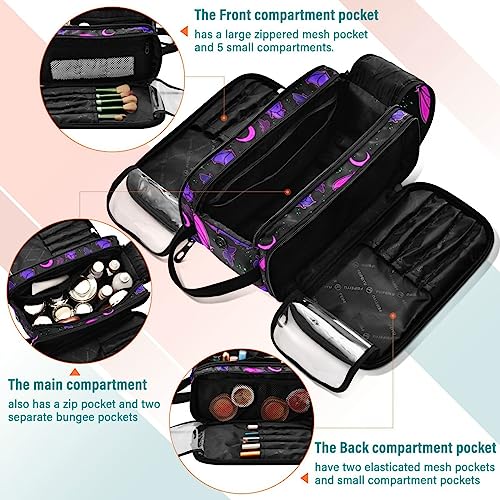 MNSRUU Travel Makeup Bag, Purple Bat Gothic Makeup Bag Large Capacity Cosmetic Bag Organizer, Portable Toiletry Bag for Travel Size