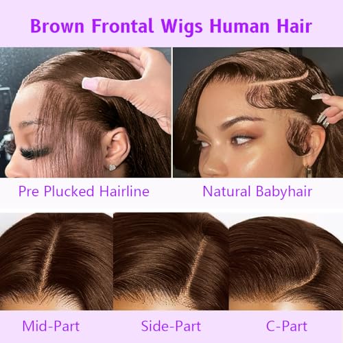 32 Inch Glueless Brown Human Hair Wig For Black Women 13x4 Lace Front Wigs 250% Density Body Wave Wigs Human Hair Pre Plucked With Baby Hair Colored #4