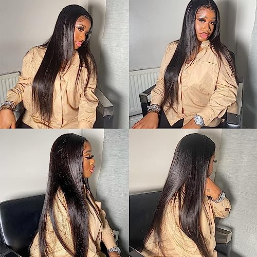 Straight Lace Front Wigs Human Hair Pre Plucked 13x4 Lace Wig Natural Color 30 Inch