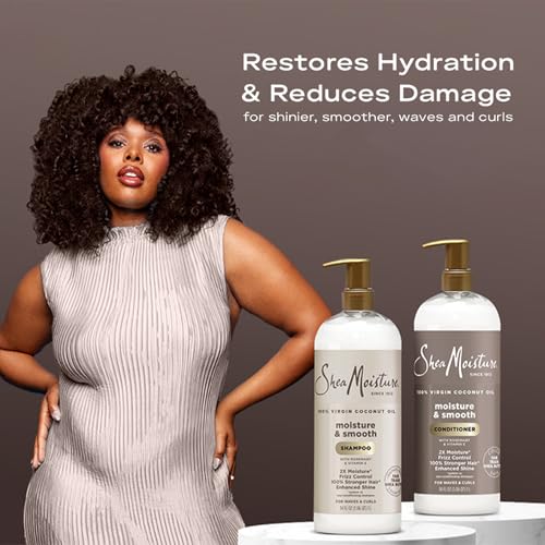 SheaMoisture Shampoo & Conditioner, Moisture & Smooth for Wavy, Curly Hair Strengthening & Frizz Control, 34 Oz Ea