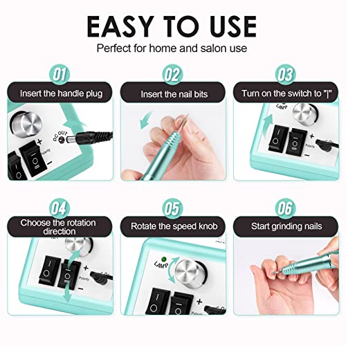 SUBAY Professional Finger Toe Nail Care Electric Nail Drill Machine Manicure Pedicure Kit Electric Nail Art File Drill with 1 Pack of Sanding Bands (Green)