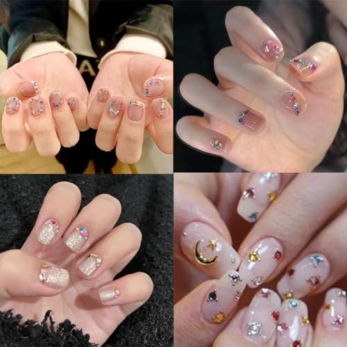 2000PCS Colorful Rhinestones Nail Art Charms Multi Shape Crystal Flat Back Nail Gems 3D Mini Heart Star Flower Nail Diamonds Kawaii Nail Crafts Acrylic Nail Rhinestone Diamonds for Women Nail