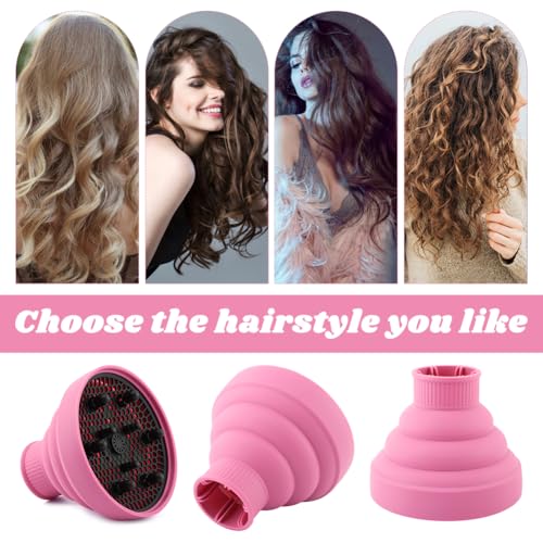 Universal Foldable Hair Dryer Diffuser, Travel Hair Dryer Diffuser Attachment with Comb, Portable Hairs Diffusers Blow Dryers Attachment for Natural Thick Hairs(Color:Pink)