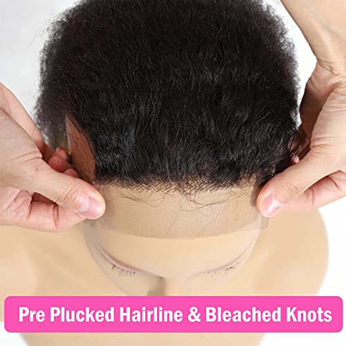 Kinky Straight Bundles with Closure 10A Kinky Straight Human Hair 3 Bundles with 4x4 Lace Closure Unprocessed Brazilian Virgin Human Hair Weave Extensions Natural Color (18 20 22+16 closure)
