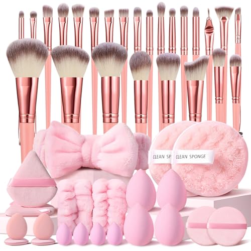 46Pcs Pink Makeup Brushes Set Professional Makeup Kit Multi-functional Makeup Tool Set with Facial Makeup Accessories, Foundation Makeup Brush Kit Eye and Face Make up Brushes & Tools