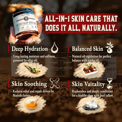 Organic Beef Tallow for Skin - 4 OZ (Unscented) ? Grass Fed Beef Tallow for face + Body ? US-Made Whipped Tallow and Honey Balm Moisturizer for Dry and Sensitive Skin, Eczema, Rosacea (No Additives)