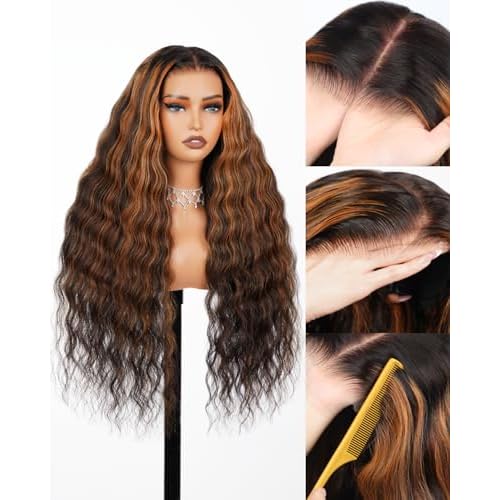 Arabella Highlight Wear and Go Glueless Wigs Human Hair Pre Plucked Pre Cut Water Wave Omber 1B30 5x6 HD Lace Closure Bye Bye Knots Curly Wave Wig for Women Beginner Friendly 20 inch