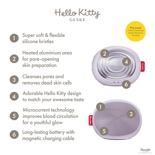 GESKE x Hello Kitty SmartAppGuided Sonic Thermo Facial Brush | 5 in 1 | Skin Cleansing | Cleansing Brush with Thermal Function | Electric Facial Massager