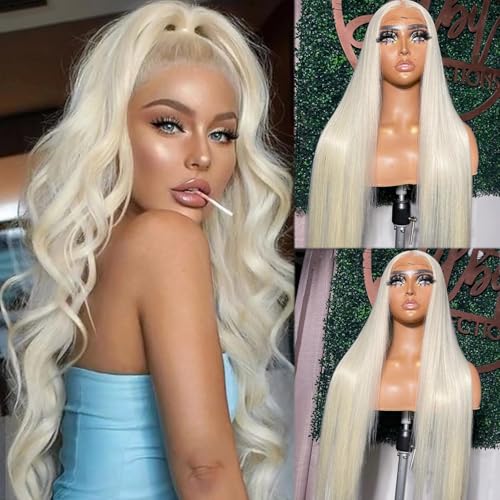 26 Inch Platinum Blonde Human Hair Lace Front Wig 13x6 HD Lace Frontal Pre Plucked with Baby Hair Ready to Wear Straight Glueless Wigs Human Hair for Black Women Natural Looking Platinum Blonde Wig