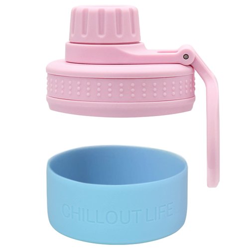 CHILLOUT LIFE Replacement Spout Lid + Silicone Bottom for 12 oz / 17 oz / 22 oz Insulated Water Bottle (Cotton Candy)