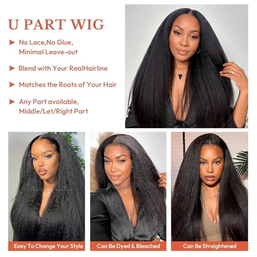 Selina U Part Wigs Human Hair Kinky Straight Wig Yaki Remy Human Hair Wig For Women Afro Kinky Straight Human Hair U Part Glueless Upart Yaki Straight Wig 30 Inch
