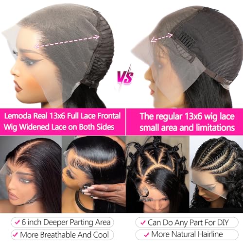 Lemoda 13x6 Full Lace Frontal Wigs Human Hair 200% density Straight Wig HD Transparent 13x6 Lace front Wigs Human Hair for Black Women Pre Plucked with baby hair Natural Color 18 inch