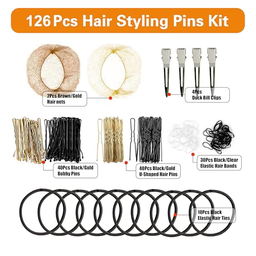 Hair Pins Kit,B1jounie YA Dance Stuff Cosmetology Kit Bobby Pins for Women Girls 126Pcs Hair Accessories Kit with Storage Box for Dance Ballet Cheerleading Travel